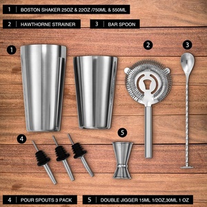 Camol Nhà Máy Tùy Chỉnh <span class=keywords><strong>8</strong></span> Miếng Boston Cocktail Shaker Thanh Thiết Lập Thép Không Gỉ Bartender Kit Thanh Sang Trọng Công Cụ Thiết Lập - Product Image 2