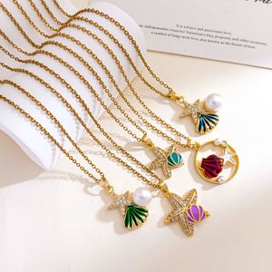 Collar de la serie Ocean Starfish antidesvanecimiento, diseño minimalista, cadena para clavícula, regalo de joyería para mujer, ideal para vacaciones en la playa. - Product Image 2