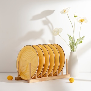 Plato de cerámica amarillo en espiral, pintado a mano, de gres rústico, para servir, ideal para bodas, hoteles, restaurantes, venta al por mayor en tienda online. - Product Image 6