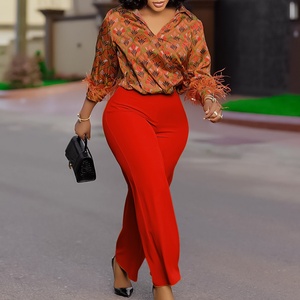 Ensemble 2 pièces pour <span class=keywords><strong>femme</strong></span> : chemise imprimée à manches longues et pantalon large, coupe ample, mode automne, <span class=keywords><strong>tenue</strong></span> <span class=keywords><strong>africaine</strong></span>, ensemble haut et jupe - Product Image 2