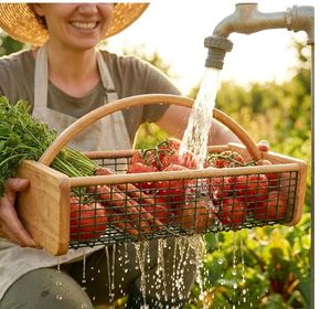 Custom Large Beech Wood Garden Hod for Harvesting Mesh Harvest Basket with Handle Wire Picking Basket <strong>Vegetables</strong> Fruits Flowers - Product Image 4