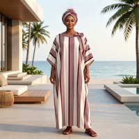 Robe longue africaine pour femme, style Kanga, à manches cape rayées, grande taille, légère, respirante, tenue traditionnelle modeste, en Spandex et Polyester