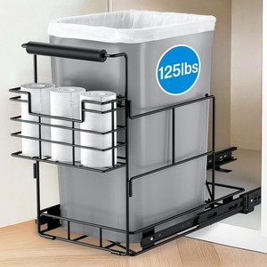 Porta Pattumiera Estraibile Regolabile <span class=keywords><strong>Sottolavello</strong></span> in Ferro con Supporto Scorrevole per Bidone dei Rifiuti - Product Image 4