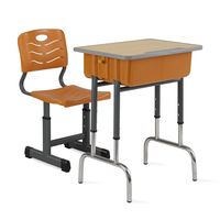 Ensemble Chaise et Table d'École en Métal Orange Ajustable et Durable, Siège Ventilé, Table d'Étude avec Boîte de Rangement, Mobilier Moderne pour Étudiants en Classe