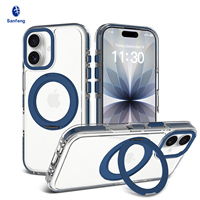 Coque de téléphone magnétique personnalisée en gros pour iPhone 17, transparente avec support rotatif, cadre métallique pour objectif, antichoc