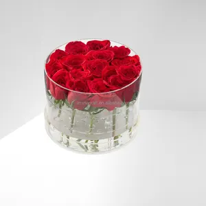 Amina arte personalizado acrílico transparente de lujo Rosa flor caja de regalo con tapa