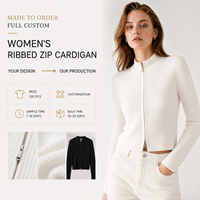 Cardigan en tricot pour femme, coupe slim, à capuche, double fermeture éclair, pull court, automne et hiver