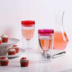 Vaso para Vino <span class=keywords><strong>de</strong></span> 10 oz - Vaso Aislado <span class=keywords><strong>de</strong></span> Doble Pared <span class=keywords><strong>de</strong></span> Acrílico con Tapa para Beber, Color Rojo <span class=keywords><strong>Merlot</strong></span> - Product Image 1