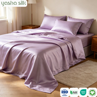 Parure de lit 22 Momme 100% Soie de Mûrier, rafraîchissante et respirante pour l'été, avec drap-housse et taies d'oreiller en satin de soie