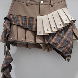 <span class=keywords><strong>Jupe</strong></span> <span class=keywords><strong>courte</strong></span> <span class=keywords><strong>femme</strong></span> à carreaux irréguliers, taille haute, coupe ample, style vintage - Product Image 6