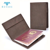 Porte-passeport vintage en cuir PU Crazy Horse marron personnalisé en usine avec fermeture à clip et porte-cartes