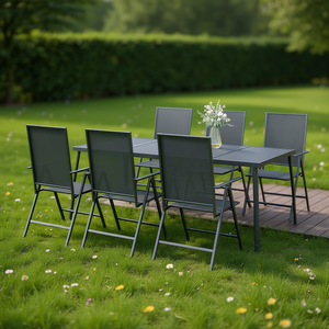 Ensemble de salle à manger de jardin en acier thermolaqué anthracite 6 places, mobilier d'extérieur contemporain - Product Image 2