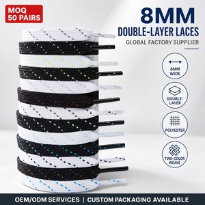 Lacets plats de 8 mm pour chaussures de sport, double couche épaissie, bicolores, en sergé, cordons durables en polyester pour baskets - Product Image 1
