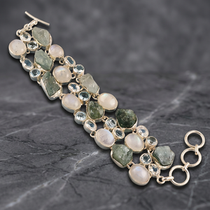 Pulsera Bohemia de Plata de Ley 925 con Piedras en Bruto y Corte Esmeralda, Engaste de Bisel, Eslabones Geométricos, Joyería para Mujer al por Mayor - Product Image 2