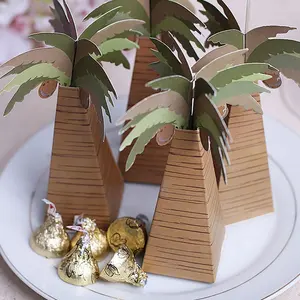 Boîtes à bonbons en papier cocotier 3D pour mariage, anniversaire, Baby Shower, emballage de fête hawaïenne