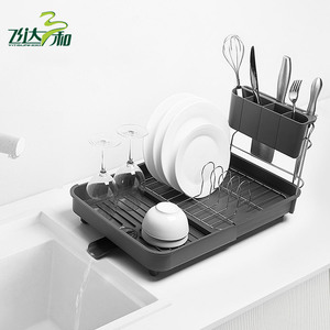 Kitchen <b>Dish</b> Draining <b>Rack</b> With Tray Quick Dry L Size Square Shape Multi Functional Utensil Storage <b>Rack</b> - Product Image 2