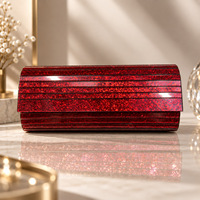 Pochette de soirée en acrylique rouge pailleté, forme enveloppe côtelée, pour mariage, banquet, fête, sacs à main pour femmes