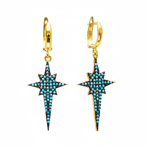 CZ Stone Dangle <b>Clip</b> on Pole <b>Star</b> Earrings Turkish Wholesale 925 Sterling Silver Fine Jewelry for Women - Product Image 2