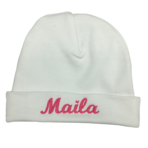 White Baby Hat Embroidered With Name Cotton 0-6 Months Children Unisex - Product Image 1