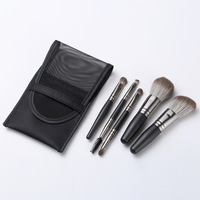 Pinceaux de maquillage de voyage écologiques, 5 pièces, manche en bois, poils végétaliens, kit compact pour les voyages en avion