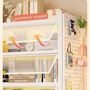 4 Tier Adjustable Metal Storage Cabinet Flip-top Dustproof Bookshelf Organizer <strong>Shelving</strong> <strong>Unit</strong> for Living Room <strong>Cupboard</strong> - Product Image 3