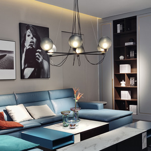 Lámpara colgante de cristal moderna, redonda, negra, con bombilla LED E27 para sala de estar, restaurante, hotel, diseño de iluminación para proyectos. - Product Image 2