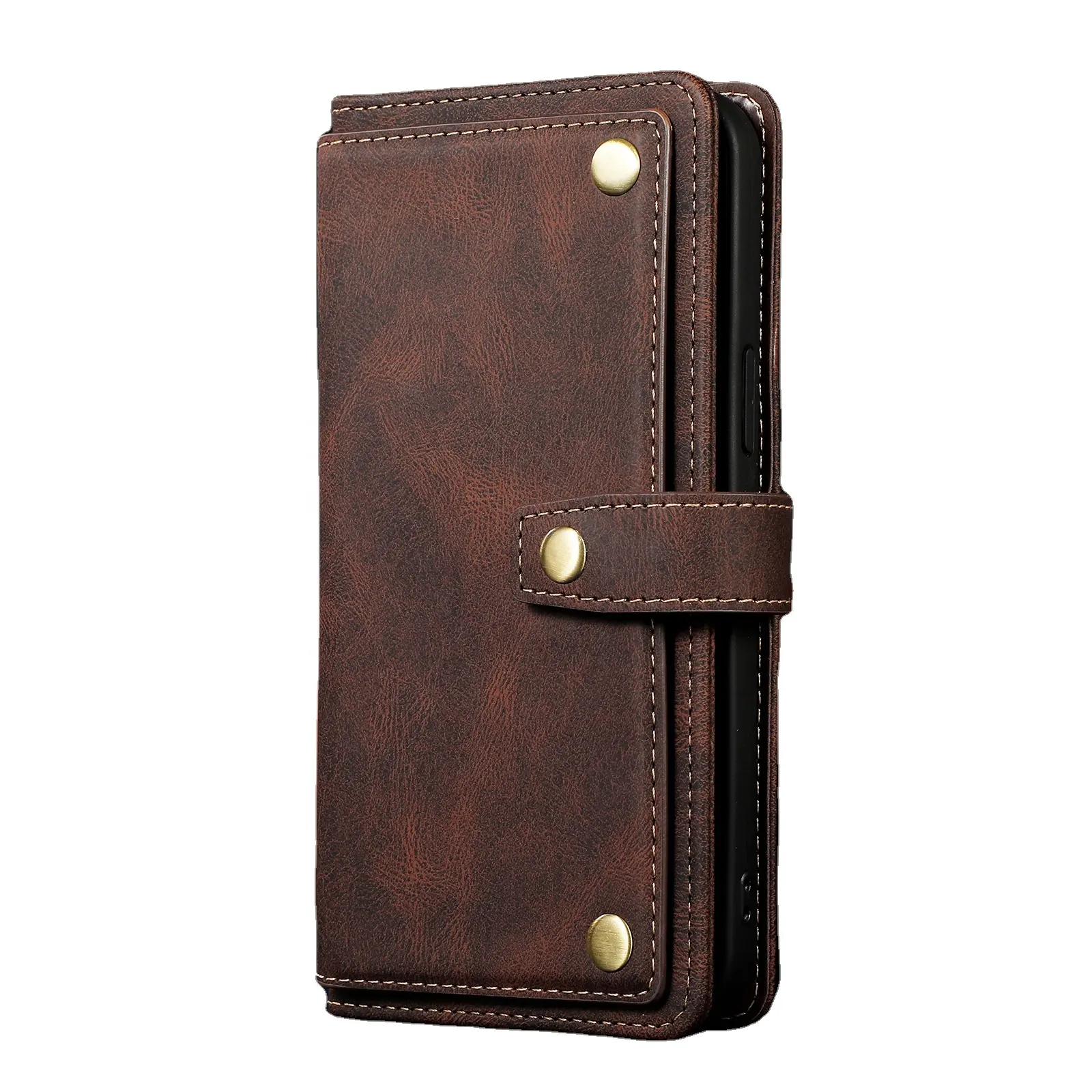 Brown Premium Pu Leather Case Flip Cover Phone Wallet Case Capas com Slot Holder para cartão para iPhone 14 Plus