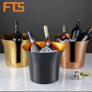 دلو الشمبانيا FTS فاخر بحجم مخصص 10 لتر بار ذهبي لحفلات النادي الليلي الأسود غير القابل للصدأ