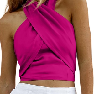 Women's <b>Top</b> <b>Tops</b> Sexy CrissCross Halter Sleeveless Wrap Front Backless Cami Crop <b>Top</b> Clubbing - Product Image 3
