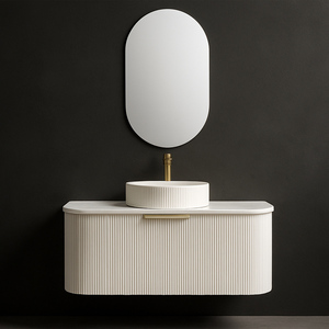 Đương Đại rãnh tường treo đơn vị Vanity với thanh lịch lưu vực tròn gương hình bầu dục và sơn cong tủ phía trước - Product Image 1