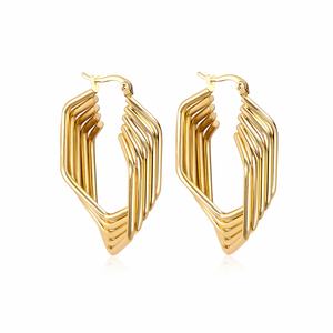 Pendientes de Aro Minimalistas y Modernos de Acero Inoxidable, Chapados en Oro de 18K, Pendientes Geométricos para Mujer - Product Image 1