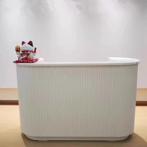 New Best Selling Custom Wood Panel Design Modern Oval Front <b>Desk</b> Beauty Salon Hotel Checkout Nail Salon Reception <b>Table</b> Office - Product Image 2