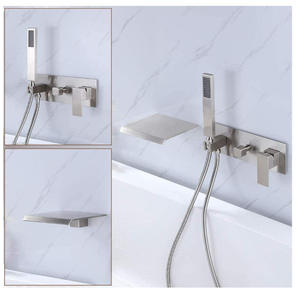 Robinet de douche noir en laiton pour baignoire, robinet cascade mural, robinets de lavabo, robinet de lavabo en céramique pour eau chaude et froide - Product Image 4