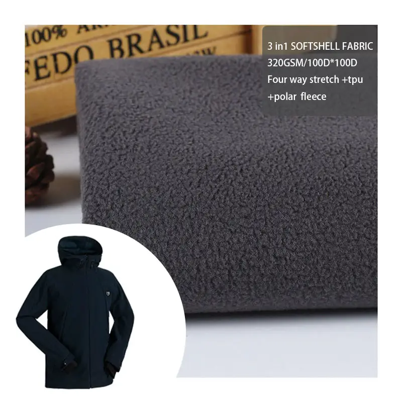 Shaoxing yuyuan imp 320gsm impermeabile a quattro vie elasticizzato 3 in 1 pile polare tela para esterno tela softshell tessuto