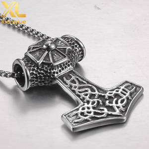Collier pendentif marteau de Thor tête de lion classique en acier inoxydable, bijoux moulés en gros - Product Image 2