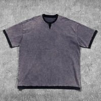 Harga Pabrik Kaos Pria Dua Potong Custom Print Bordir Batik Vintage Acid Wash Color Blocking Grosir