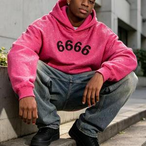 666 2026 Sweat à capuche oversize en molleton 100% coton de haute qualité, motif 3D pour impression en relief, manches longues, avec 5 logos - Product Image 3