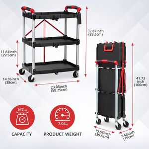 Multifunction 3 Tier Stainless Steel <b>Utility</b> Cart Storage Hot Pot Food Foldable Hand Pull Rolling Cart Collapsible Service Cart - Product Image 3