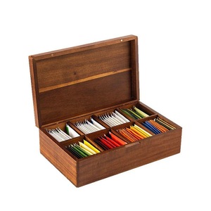 Wooden Tea <b>Storage</b> <b>Box</b> With <b>Drawer</b> And Glass Lid Rectangular Multi Compartment For Tea Bags Coffee Sugar Packets - Product Image 4