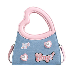 Coreano INS Lujo Señora lindo amor corazón bolso moda teléfono monedero contraste Color mujeres bordado Denim bolso de hombro - Product Image 1