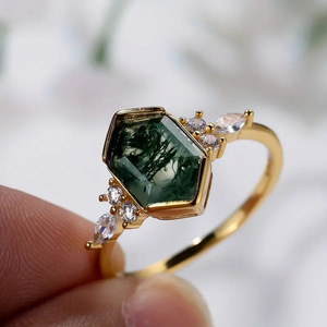 Anello esagonale Marquise per donna, gioielli da dito geometrici vintage in stile giardino e foresta - Product Image 4
