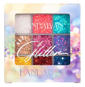 Kunden spezifische Pailletten Schimmer Lidschatten Palette Hochwertige Puder Glitter 9 Farben Lidschatten Kosmetik