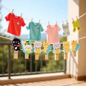 Ilan Mollette in Legno 3,5cm 10pz Design Gatto Clip per Vestiti - Product Image 2