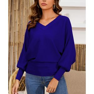 Pull décontracté pour femme à col en V oversize, manches longues, tricot épais, anti-boulochage, idéal pour l'automne - Product Image 3