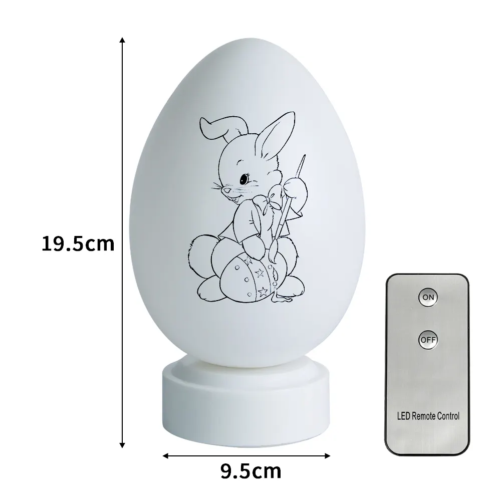 Veilleuse LED en forme d'œuf MC1012R2-FH001 œufs peints de lapin avec télécommande pour la décoration de pâques