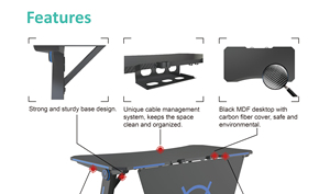โต๊ะคอมพิวเตอร์สำหรับเล่นเกมส์สีดำแบบ V-mount สำหรับบ้าน/สำนักงาน/ห้องคอมพิวเตอร์ ปรับระดับได้ พร้อมล้อเลื่อน รับน้ำหนักได้ 80 กก. รุ่น VM-GT01-P - Product Image 5