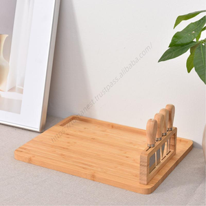 Plateau de service en bois d'acacia DD1027 avec 4 couteaux en acier inoxydable, grand ensemble de charcuterie – Vente en gros - Product Image 3