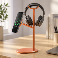 Organisateur de bureau 2-en-1 en alliage d'aluminium et silicone, support magnétique pour casque supra-auriculaire et support de téléphone portable amovible avec anneau Mag-Safe