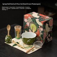 Nouvel ensemble de thé matcha en céramique Dehua de style chinois, huit pièces, avec bol à matcha, fouet à thé, passoire et brosse