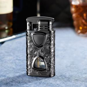 Briquet torche à double <span class=keywords><strong>flamme</strong></span> gaufré à commande vocale, corps métallique à <span class=keywords><strong>flamme</strong></span> douce avec fenêtre de niveau de gaz visible, cadeau d'affaires idéal pour hommes - Product Image 3